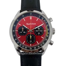 Chronograph Mens Watch Top Vintage Racing dial Quartz MIYOTA MOVEMENT Red face Black leather strap Designer 46mm Male wristwatch 5316T