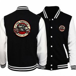 full Throttle Cafe Racer Rockabilly Biker Baseball Uniform Men Women Coats Autumn Fleece Warm Bomber Jacket Classics Streetwear D2Bw#