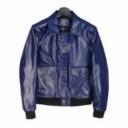 2020 Men Blue USAF A2 Pilot Jacket Plus Size XXXXL Genuine Horsehide Autumn Slim Fit Military Aviator Leather Coat h9IG#