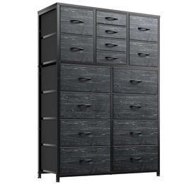 Enhomee Dresser, 16 Drawer, Dressers & Chests of Drawers, Bedroom, Tall Dresser Bedroom with Deep Drawers for Closet Entryway, Black Wood Veins