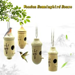 Nests New Hanging Wooden Hummingbird Nest Environmentally Friendly Wooden Crafts Bird House Courtyard Decoration Outdoor Bird Feeder