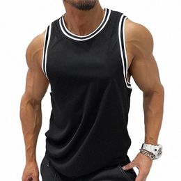 new Summer Sleevel Comfortable Vest Sweatshirt Fitn Training Sports Top Men's Round Gym ClothiNeck Casual Fitn Clothing J5Sf#