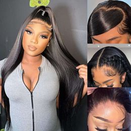 Miss Flower 250% Density HD Front 26inch 15A Grade Real Full Large Space 13x4 Straight Lace Frontal Wigs Human Hair Pre Plucked for Black Women