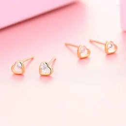 Stud Earrings Gold Plated Hollow Out Mini Love Heart Earring Simple Cute Girl Shiny CZ Zircon Charm Women Lover Day Gift