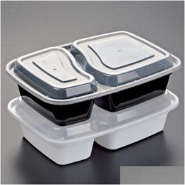 Disposable Take Out Containers 900Ml Plastic Food Container 2-Compartment Meal Storage Holoder 2 Colours Box Tableware Drop Delivery Ho Dh7In