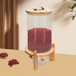 Jars Large Grain Container 7.5 L Rice Dispenser Storage with Lid Glass Container and Stand Made of Bamboo Wood Cereal Dispenser