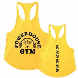 men's Gym T-shirts for tank top Sportswear man singlets rave POWERHOUSE Bodybuilding print Casual vest sportswear Undershirt e4DB#