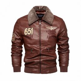 men Autumn Jacket Bomber Biker Zipper Motorcycle Faux Fur Coat Male Fleece Pilot Vintage Black Brown Pu Leather Jacket Winter R3nt#