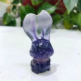 Decorative Figurines 6.1cm Natural Purple Fluorite Crystal Carved Healing Lucky Stone Crafts For Home Decoration Healthy Children Toy