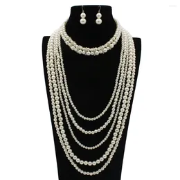 Chains Personality Multi-layer White Pearl Necklace Choker Bridal Wedding Party Romantic Jewelry Accessory Set