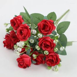 Decorative Flowers Artificial Simulation Rose Bouquet Wedding Party Fake Flower For Home Decor Outdoor Pography Props Realistic Plants