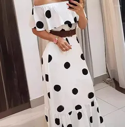 Casual Dresses Women's Elegant Dress 2024 Spring/summer Latest Fashion Style White Wrapped Sleeves Polka Dot Print High Waist Long Skirt