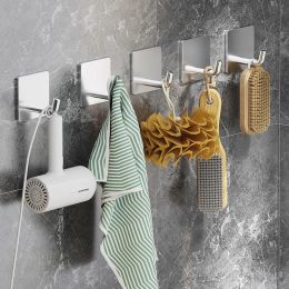 Rails 5PCS 304 Stainless Steel Bathroom Hooks Adhesive Wall Hanging Hanger Key Coat Hat Door Kitchen Home Storage Accessories