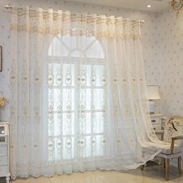 Curtains Europe Coiling Embroidery Curtain for Living Room Mesh Sheer Drape With Top Lace Wave Bottom Partition Window Treatment #E