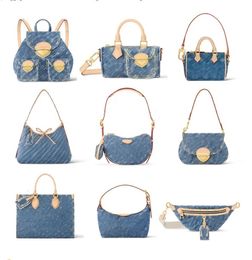 Borsa SUNSET firmata Borsa in denim vintage da donna a tracolla Borse di lusso Borse a tracolla Hobo Borse a tracolla con fiori in denim blu