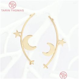 Stud Earrings 4512 4Pcs 22X51Mm 24K Gold Colour Brass Star Moon Shape Symmetric High Quality Diy Jewellery Findings Accessories Drop Deli Ot4Aa