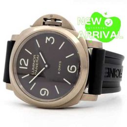 Paneraiss DEISGN Movement Watches Luminous Machine Watch 8 Days Titanium Brown Dial 44mm Manual Wind Rubber Pam00562