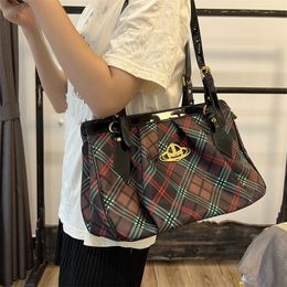 Totes Vintage Bag Plaid Underarm Bag Women's High-end Spring Style Bowling Bag Purses Designer Woman Handbag