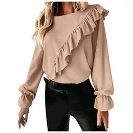 Women's T Shirts Fashion Elegant Ruffles Trimmed Blouse Ruffle Long Sleeve Top Women 2024 Shirt For Y2k