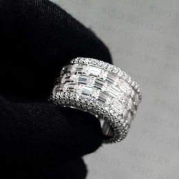 KIBO Jewellery Custom Hip Hop Iced Out Hand Setting Rings For Men Vvs1 D Colour Emerald Baguette Cut Moissanite Mens Ring