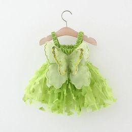 Girl Dresses Baby Girls Party Dress Princess Birthday Back Bow Wing Embroidery Mesh Solid Color Strap Tulle 0-3 Years Old