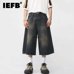 Men's Jeans IEFB Korean style retro mens summer jeans loose fitting mens wide leg knee length shorts 2023 new wash fashion denim Trouser 9A8825L2403