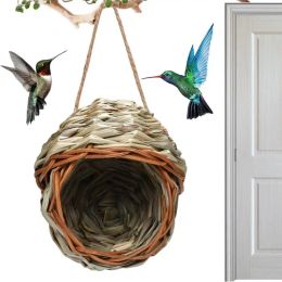 Nests HandWoven House Birds Nest Shelter Hut Cage Natural Grass Hanging Sparrows Parrot Cage Straw Rope Outside Bird House
