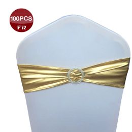 Sashes Pack Of 100 Spandex Elastic Chair Sash Band with for Wedding Banquet Party Decor Metallic Gold Silver Chair Sashes