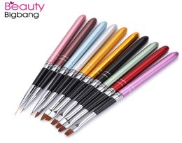 Pro 10Pcslot Nail Brushes Set Different Colour Size Copper Handle Design Polish Nylon UV Gel Painting Nail Art Tool Nail Brushes6969498333