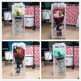 Decorative Flowers Anniversary Valentine's Day Gift Mother's Wedding Decoration Artificial Soap Flower 3 Heads Rose Bouquet