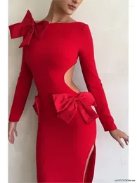 Lässige Kleider 2024 Reißverschluss Schleife Rückenfreies Kleid Maxikleid Langarm Split Back Button Cut Out Weihnachtsfeier Festival Abend Vestidos Club