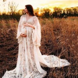 Vestido de maternidade boho para pografia bohemian longos lados fenda gravidez gravidez Po tiro 240321