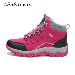 Boots Winter Women Ankle Outdoor Leather Hiking Boots Woman Trekking Shoes Mountain Sneakers Tracking Treking Camping Trecking