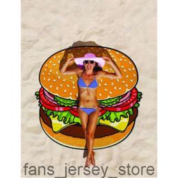 Round Beach Handduk Pizza Hamburger tryckt 150 cm stor badbadhandduk Mandala Indian Tapestry Beach Throw Handdukar Utomhus Picknickfilt