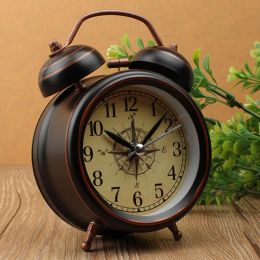 Accessories Vintage Night Light Alarm Clock European Retro Metal Alarm Clock Bedside Mute Needle Table Clock Gets Bed Ringing Bell