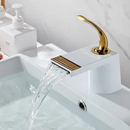 Bathroom Sink Faucets Tianview Brass Waterfall Washbasin Faucet Cold And Countertop Basin Anti-splash Baking Paint Brushed Gold
