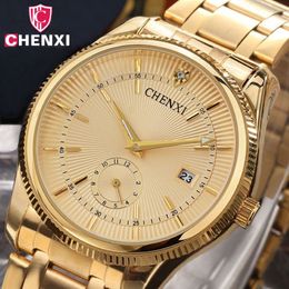 Chenxi Gold Watch Men Luxury Business Man Watch Golden Waterproof Unique Fashion Casual Quartz Male Dress Clock Gift 069ipg Y19062278q