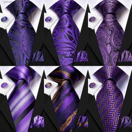 Neck Ties Neck Ties Hi-Tie Light Purple Solid Silk Wedding Tie For Men Quality Hanky Cufflink Gift Necktie Set Fashion Novelty Designer Dropshipping Y240325