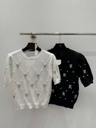 3021 2024 Runway Spring Summer Brand SAme Style Sweater Short Sleeve CRew Neck Fashion Clothes Black White Shun