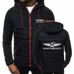 men Aeroflot Aviati Russe Pilote Aerospace Autumn Print Popular Casual Patchwork Seven-color Cott-padded Jacket Hooded Top C7WX#