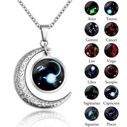 Funny Ladies Necklace Kids Vintage Zodiac Glow-in-the-Dark Pendant Necklace Cute Mini Student Jewellery Boys Girls DHL