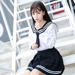 Clothing Sets High-quality JK Uniform Japanese Sailor Suit Girl School Kansai Collar Student Short-sleeve Pleated Skirt Navy Blue