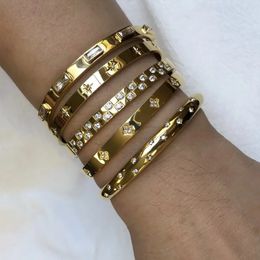 Waterproof Luxury Colorful Cubic Zirconia Bangles Stainless Steel Open Bracelet Bangle 18k Plated Fashion Jewelry Women 240315