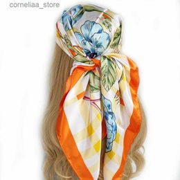 Bandanas Durag Bandanas Durag Fashion Kerchief Silk Satin Neck Scarf For Women Print Hijab Scarfs Female 90*90cm Square Shawls and Wraps Scarves For Lady 2022 Y240325