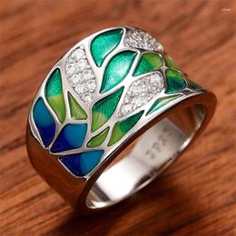 Cluster Rings Bohemia Style Green Leaf Enamel Ring For Women Charming Ladies Dance Party Birthday Girl Gift Fashion Jewellery