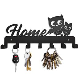 Rails Metal Key Holder for Wall Decorative Owl Key Hanger with 7 Hooks for Entryway Doorway Hallway Office Organisation 7 Hooks