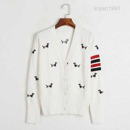 Tb Academy Style Early Autumn New V-neck Long Sleeved Embroidered Cartoon Animal Pattern Waist Knitted Cardigan