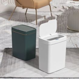 Bags 2023 Automatic Bathroom Trash Can Smart Bagging Electronic Trash Can White Touchless Narrow Smart Sensor Garbage Bin Smart Home