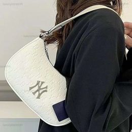New Korean MLB Metal Full Label PU Embossed Underarm Bag NY Handheld Fashion Versatile Trendy Shoulder Bag for Women