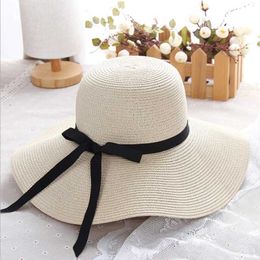 Wide Brim Hats Bucket Hats Simple Foldable Wide Brim Cork Girl Straw Hat Sun Hat Beach Womens Summer Hat UV Protection Travel Hat Womens Hat J240325